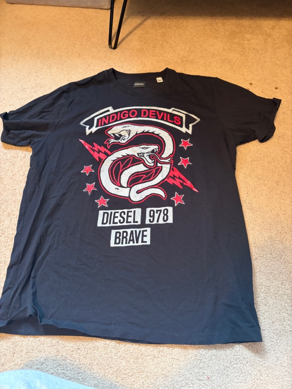Diesel Black Tee with Red & White Indigo Devils Graphic